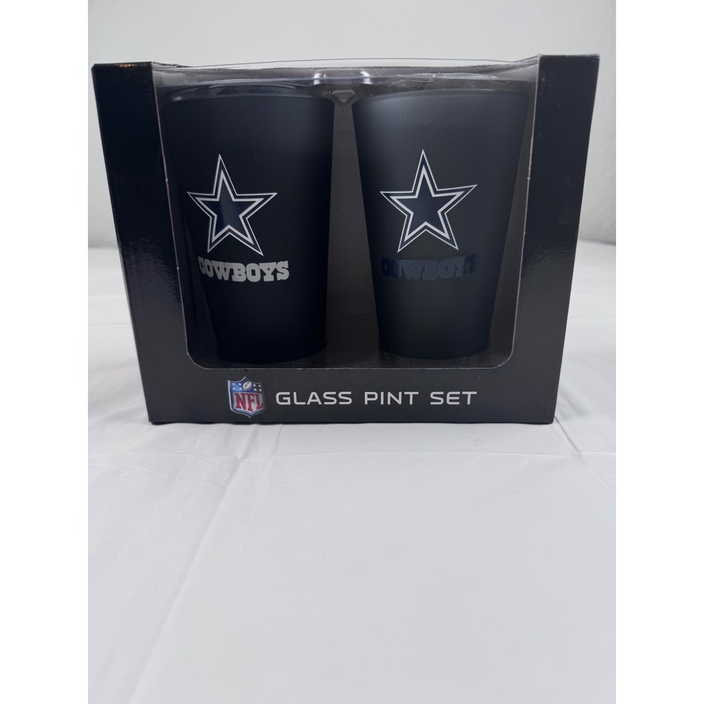 NFL Dallas Cowboys 16 oz Glass Pint Set 2 Pack Matte Black Star‎ Logo New
